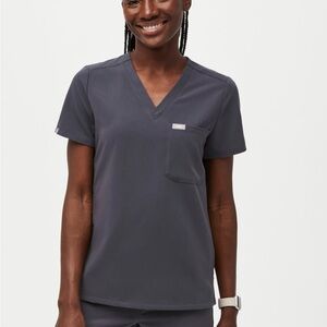 Figs Charcoal Short Sleeve Scrub Top